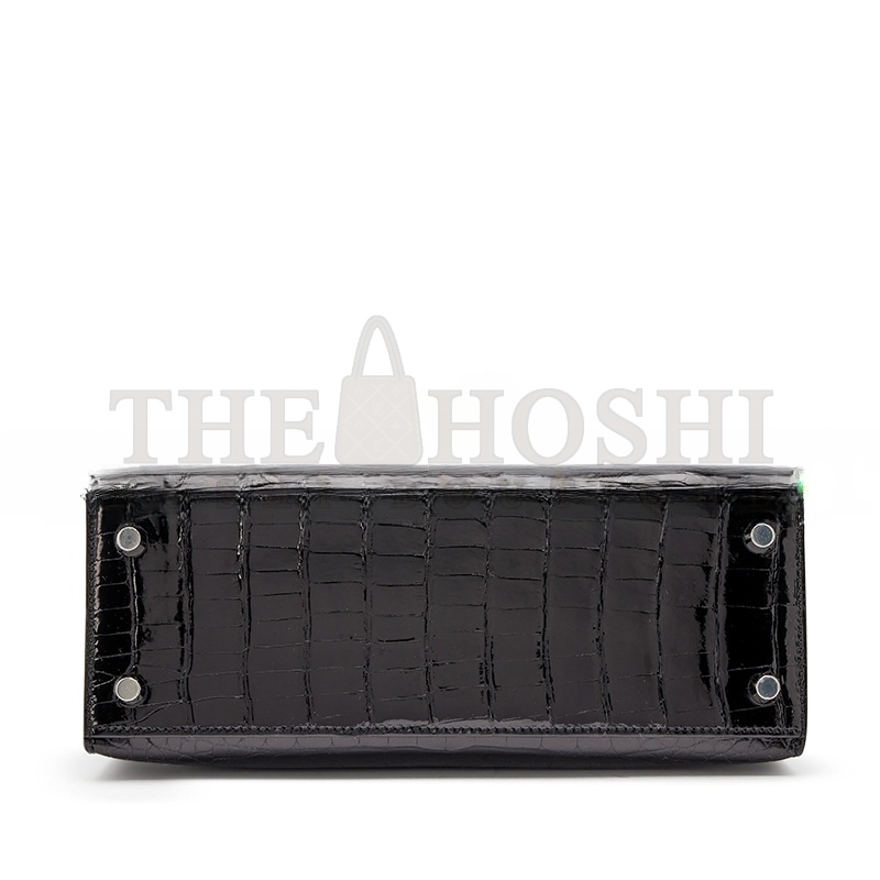 H**me5 MASTER BLACK SHINY ALLIGATOR KELLY 25 SELLIER PALLADIUM HARDWARE (25*17*7cm) Master Quality